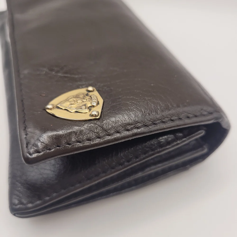 Gucci Vintage Crest Leather Brown Long Wallet